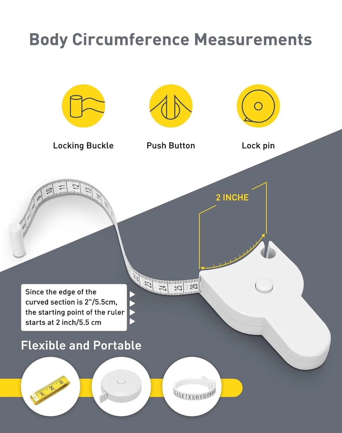مجموعه متر نواری 16 فوتی QSIMI شامل متر جمع شونده خود قفل شونده، متر نواری نرم برای بدن، ابزار اندازه گیری سایز انگشتر، کولیس ورنیه پلاستیکی، خط کش مستقیم، متر نواری خیاطی، جعبه نگهداری