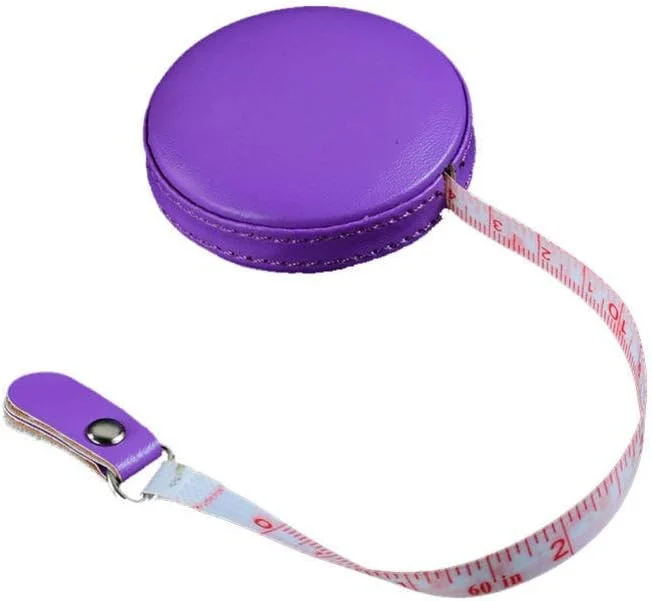 متر نواری جمع شونده با قاب چرمی گرد، 1 متری، نوار اندازه گیری نرم، ابزار اندازه گیری جیبی برای خیاطی، پارچه، خیاطی، بنفش