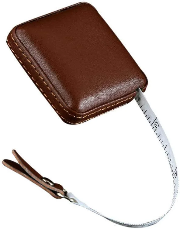 متر خیاطی جمع شونده با روکش چرمی PU، 1 متری / 40 اینچی، نوار اندازه گیری نرم برای خیاطی، دوخت، صنایع دستی، ابزار اندازه گیری پارچه - قهوه ای