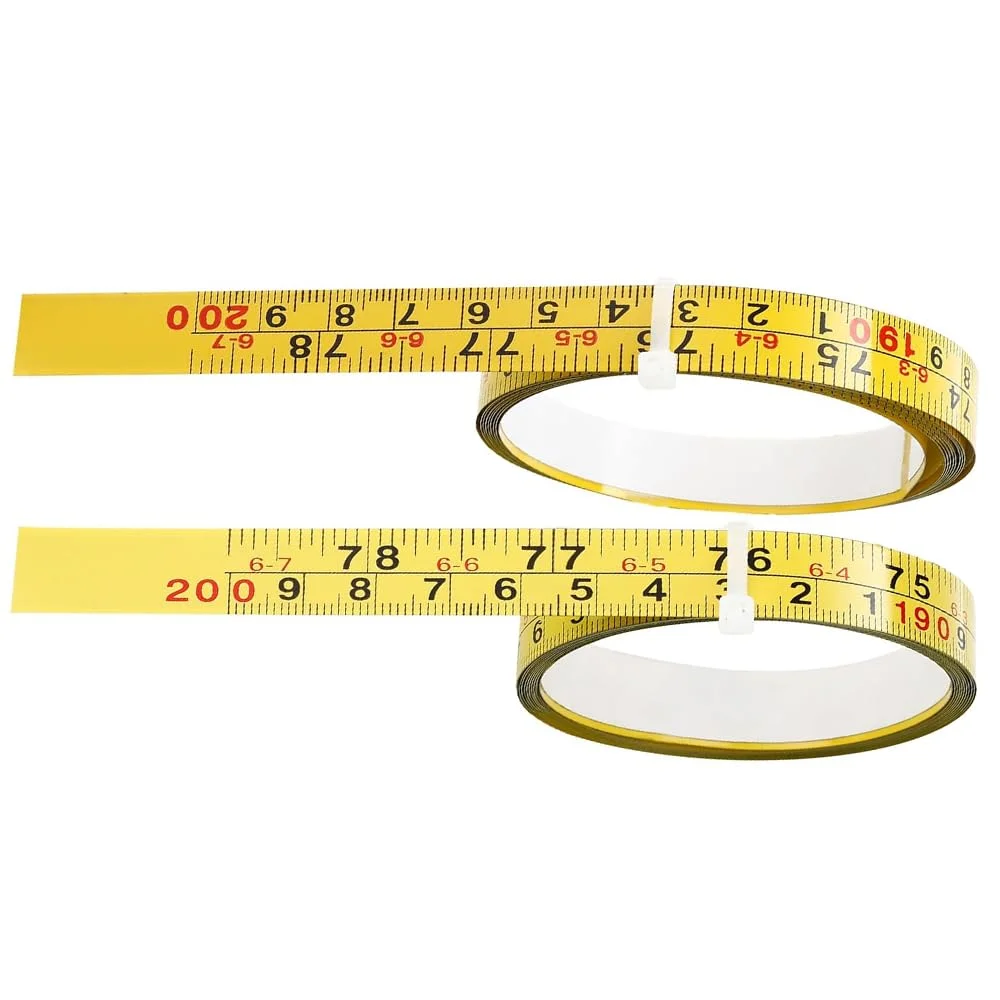2 عدد نوار اندازه گیری خود چسب فولادی زرد، نوار اندازه گیری امپریال و متریک 200 سانتی متری، برچسب خط کش نوار اندازه گیری از چپ به راست و راست به چپ، برای میز کار، نجاری، اره و طراحی