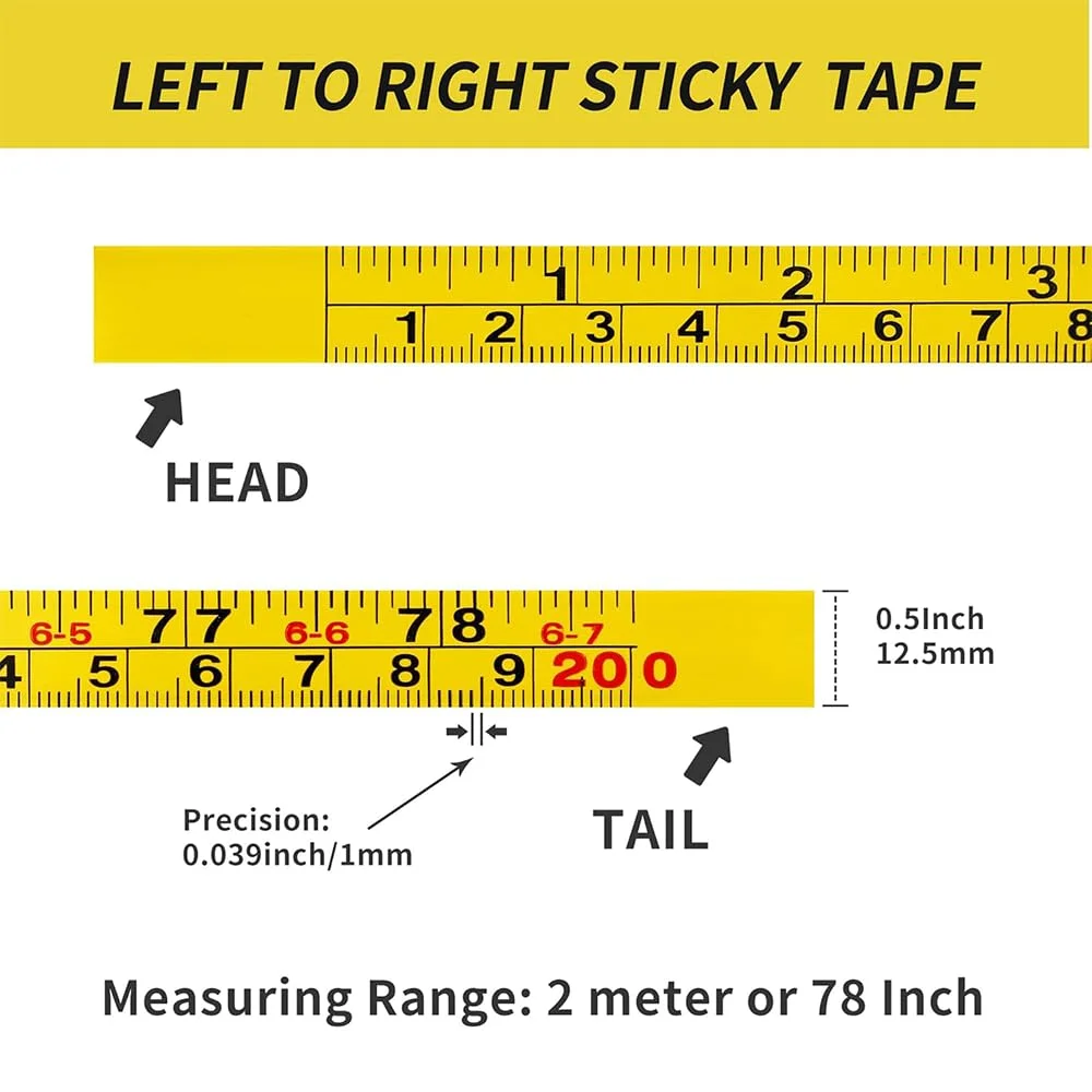 2 عدد نوار اندازه گیری خود چسب فولادی زرد، نوار اندازه گیری امپریال و متریک 200 سانتی متری، برچسب خط کش نوار اندازه گیری از چپ به راست و راست به چپ، برای میز کار، نجاری، اره و طراحی 2 عدد نوار اندازه گیری خود چسب فولادی زرد، نوار اندازه گیری امپریال و متریک 200 سانتی متری، برچسب خط کش نوار اندازه گیری از چپ به راست و راست به چپ، برای میز کار، نجاری، اره و طراحی