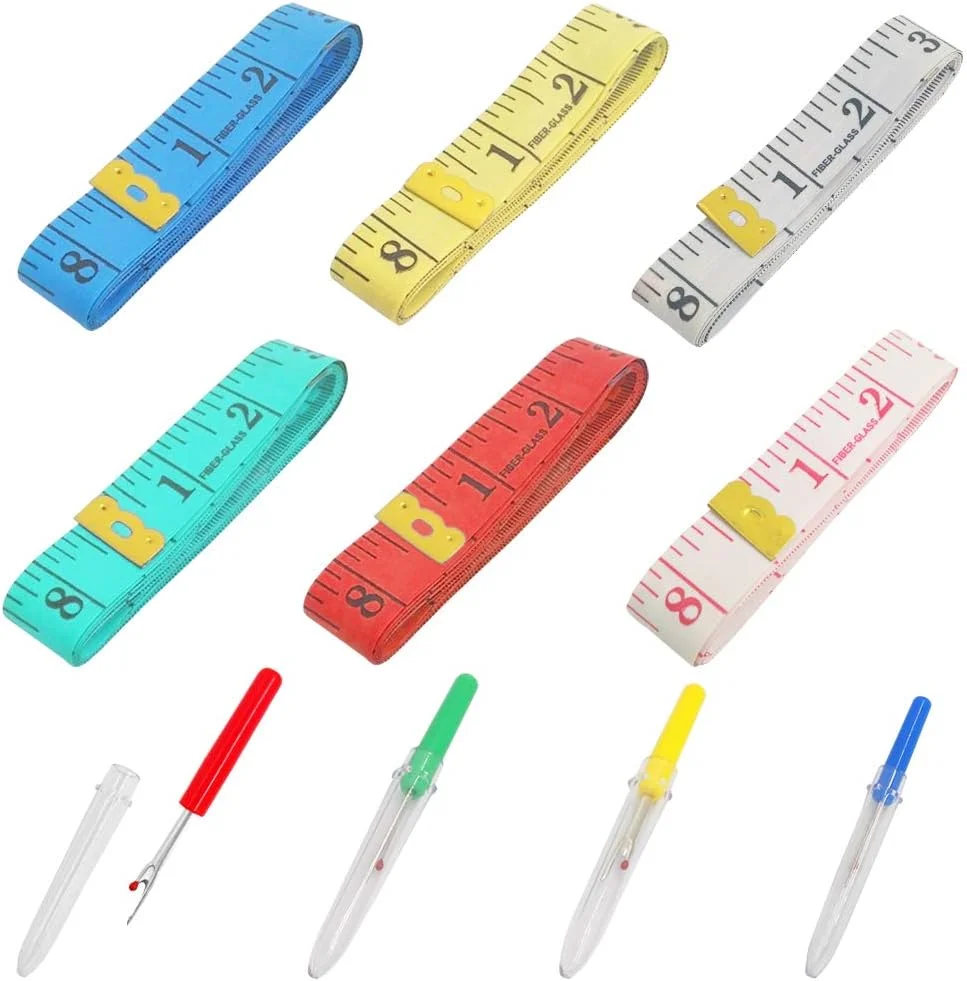 مجموعه 10 تایی متر خیاطی نرم SourceTon و شکافنده درز دستی، متر نواری انعطاف پذیر 6 رنگ 150 سانتی متری و 4 عدد شکافنده درز