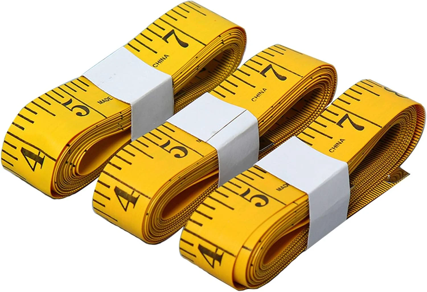 متر خیاطی نرم SumVibe، 300 سانتی متر/120 اینچ، متر جیبی برای خیاطی، اندازه گیری پارچه و بدن، بسته 3 عددی زرد