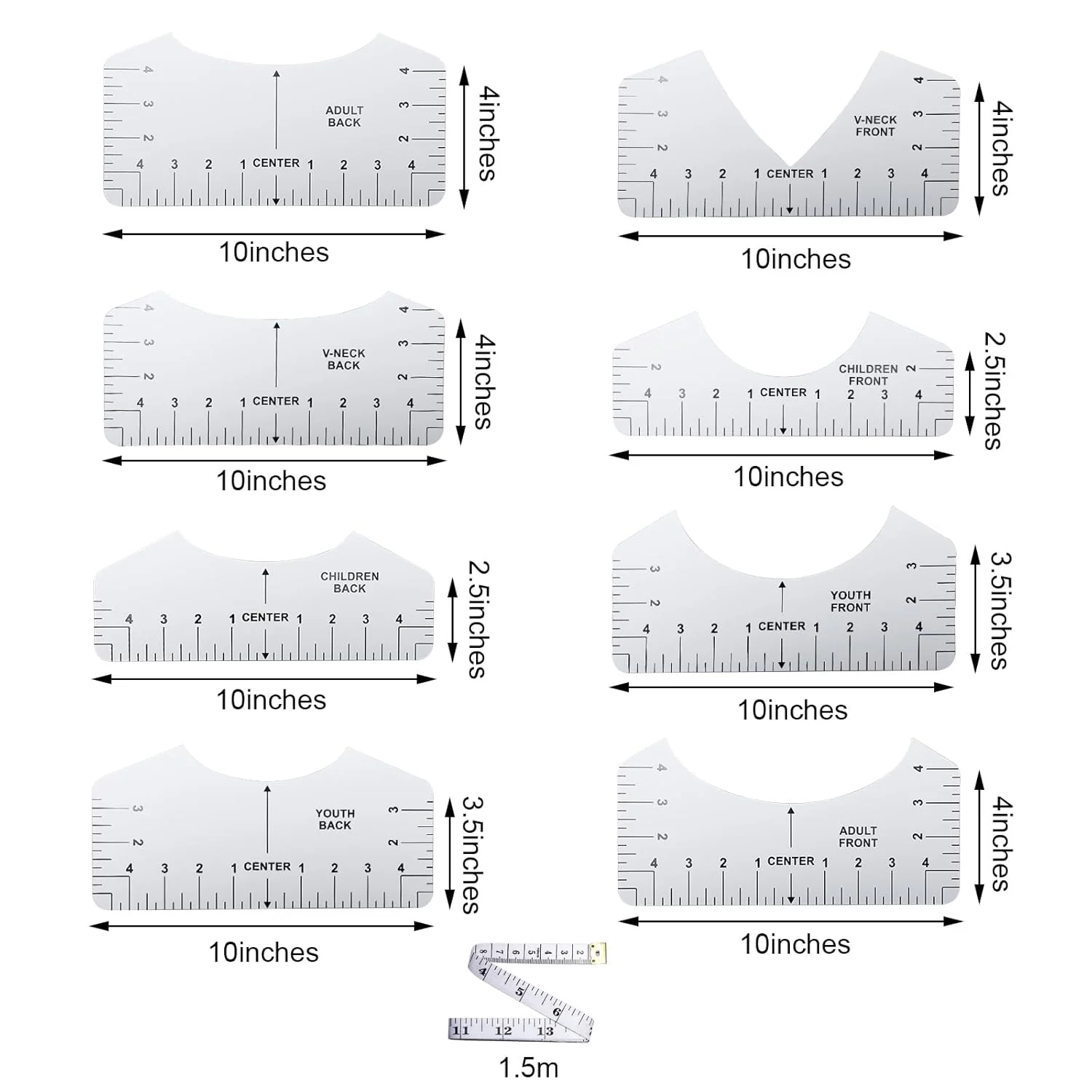 مجموعه 8 عددی خط کش تراز تی شرت Teokantz PVC، خط کش تراز تی شرت سفید و یک متر نواری 1.5 متری برای بزرگسالان، جوانان و کودکان مجموعه 8 عددی خط کش تراز تی شرت Teokantz PVC، خط کش تراز تی شرت سفید و یک متر نواری 1.5 متری برای بزرگسالان، جوانان و کودکان