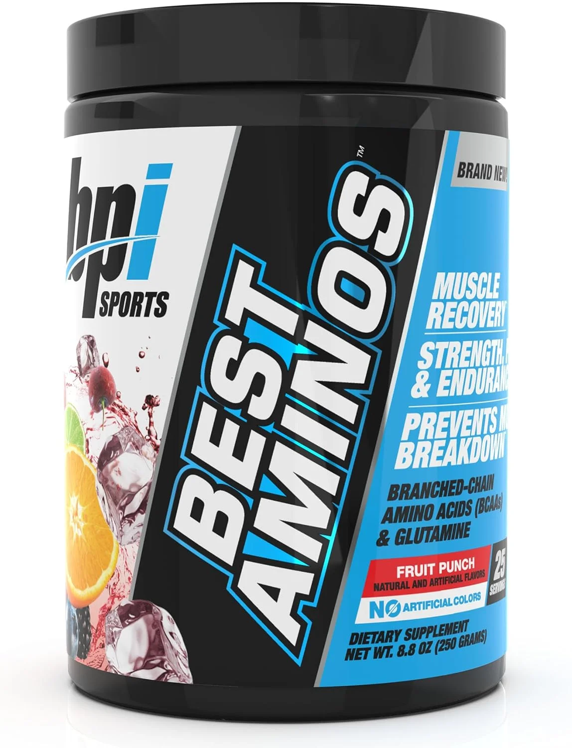 بهترین آمینوهای BPI Sports - پودر BCAA نوشیدنی بعد از تمرین و ریکاوری گلوتامین با آمینو اسیدهای شاخه دار برای هیدراتاسیون و ریکاوری، برای مردان و زنان - پانچ میوه - 25 سروینگ