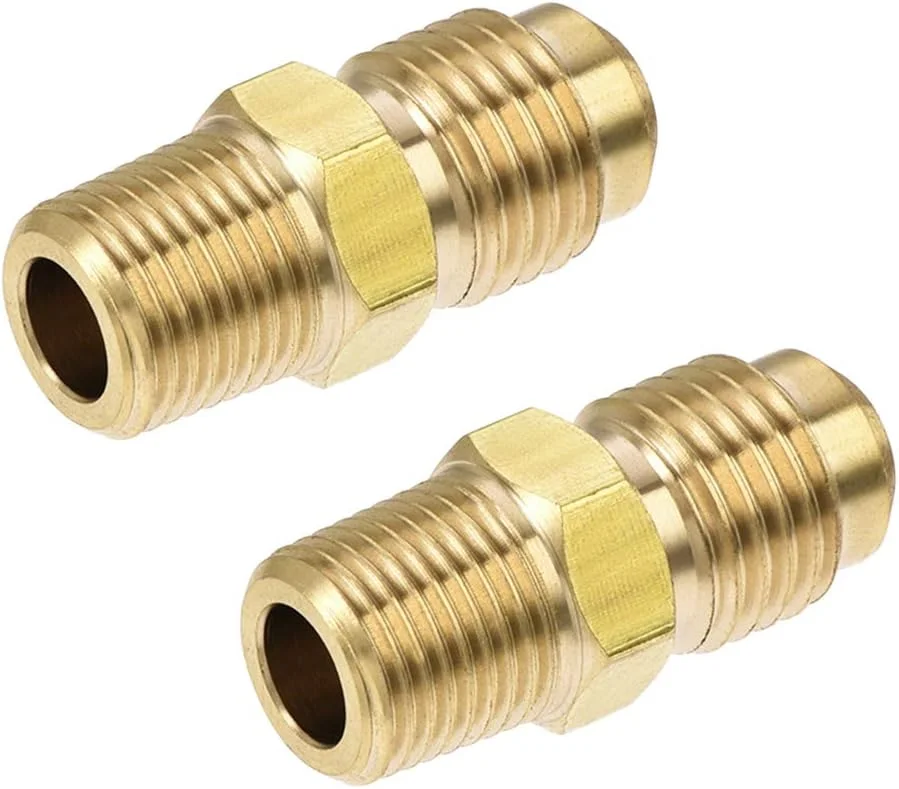 اتصالات لوله برنجی uxcell، اتصال شعله‌ای 1/4 SAE به رزوه نر 1/8NPT، اتصال شلنگ آداپتور لوله، برای تبرید تهویه مطبوع، 3 عدد