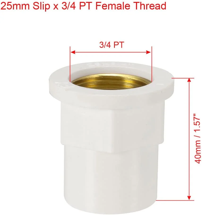 اتصال لوله PVC برنجی مادگی uxcell، سایز 25 میلی متر لغزشی x 3/4 PT، یک عدد a18110600ux0250