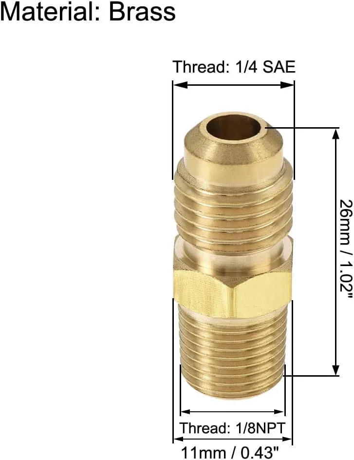 اتصالات لوله برنجی uxcell، اتصال شعله‌ای 1/4 SAE به رزوه نر 1/8NPT، اتصال شلنگ آداپتور لوله، برای تبرید تهویه مطبوع، 3 عدد