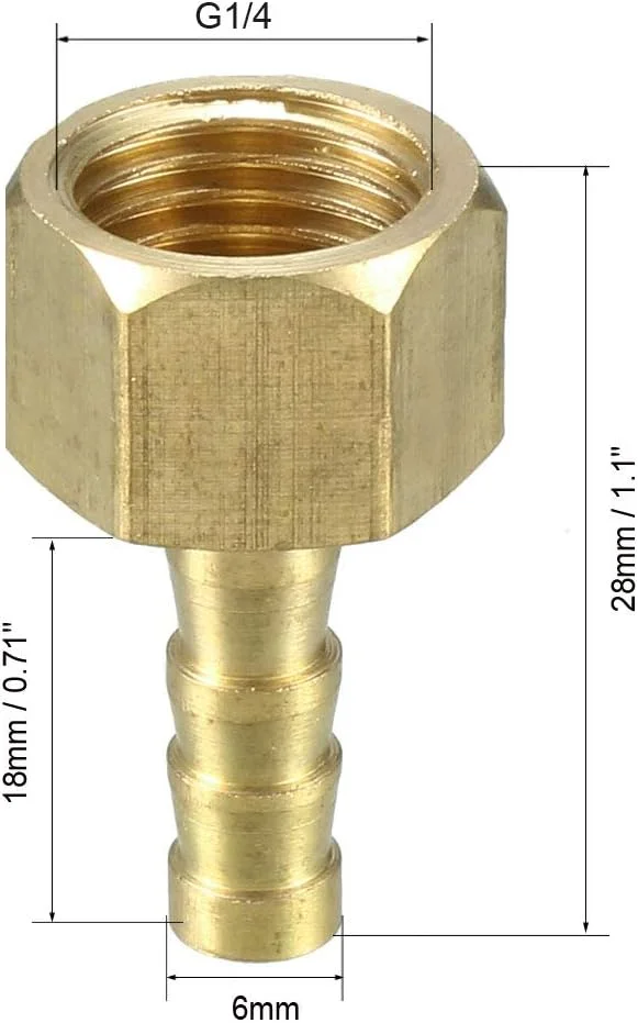 اتصالات شیلنگ برنجی خاردار uxcell، آداپتورهای اتصال دهنده، قطعات خاردار 6 میلی متر x G1/4، بسته 5 عددی a18102000ux0169