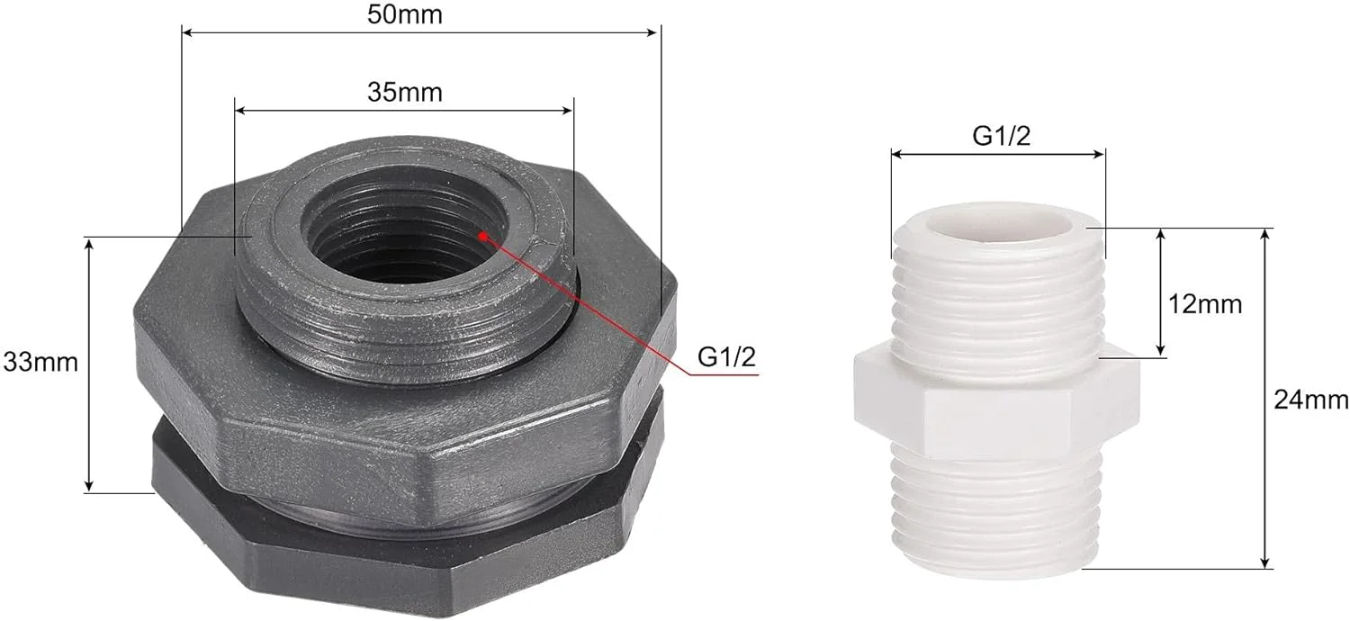 آداپتور مخزن فله PVC یوایکسل با اتصالات لوله رزوه ای G1/2 برای سطل های باران مخازن آب 1 ست