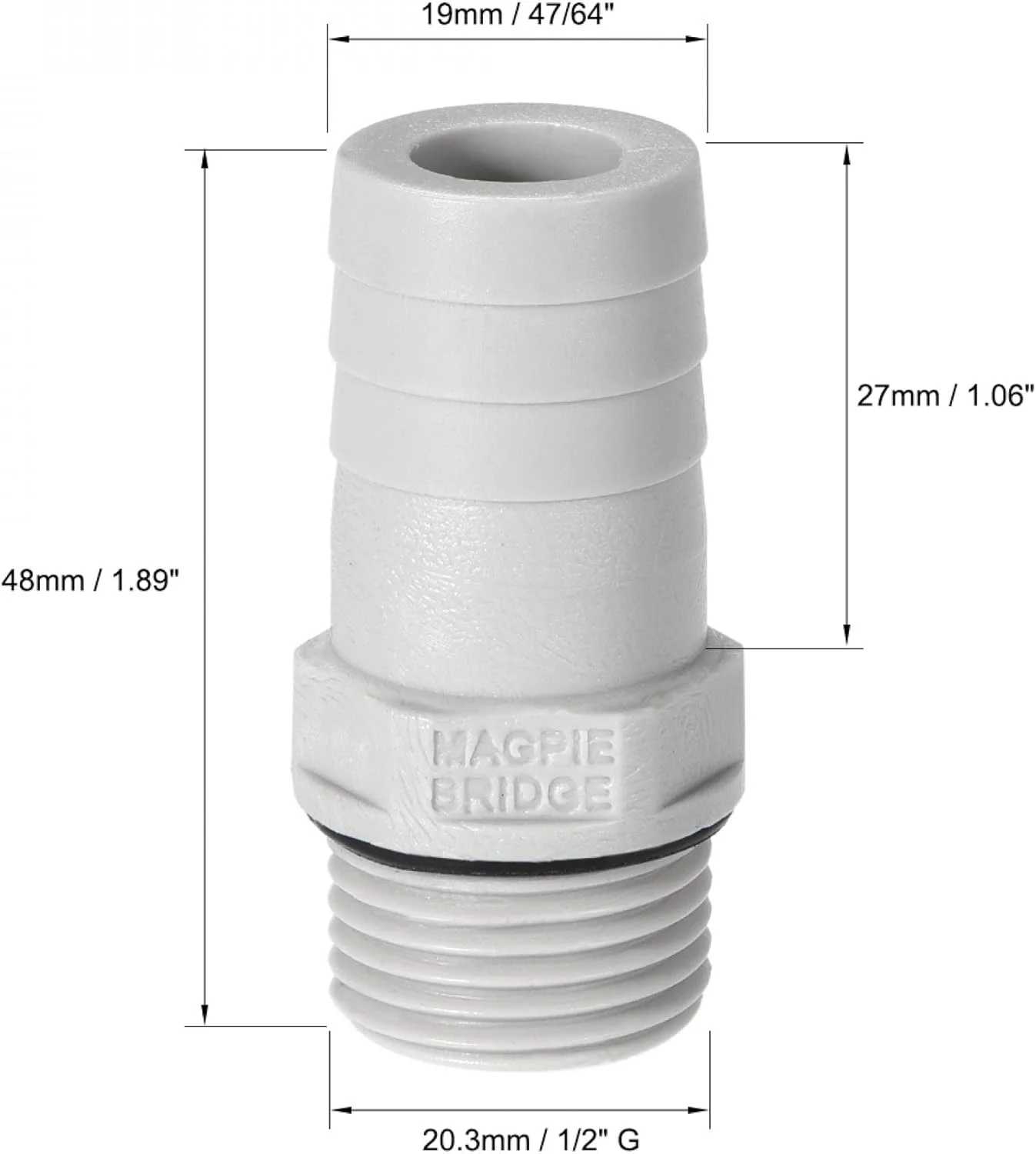 اتصال شیلنگ خاردار PVC یوکسل، آداپتور اتصال 19 میلی متر یا 47/64 اینچ خاردار x لوله نر G1/2، 6 عدد