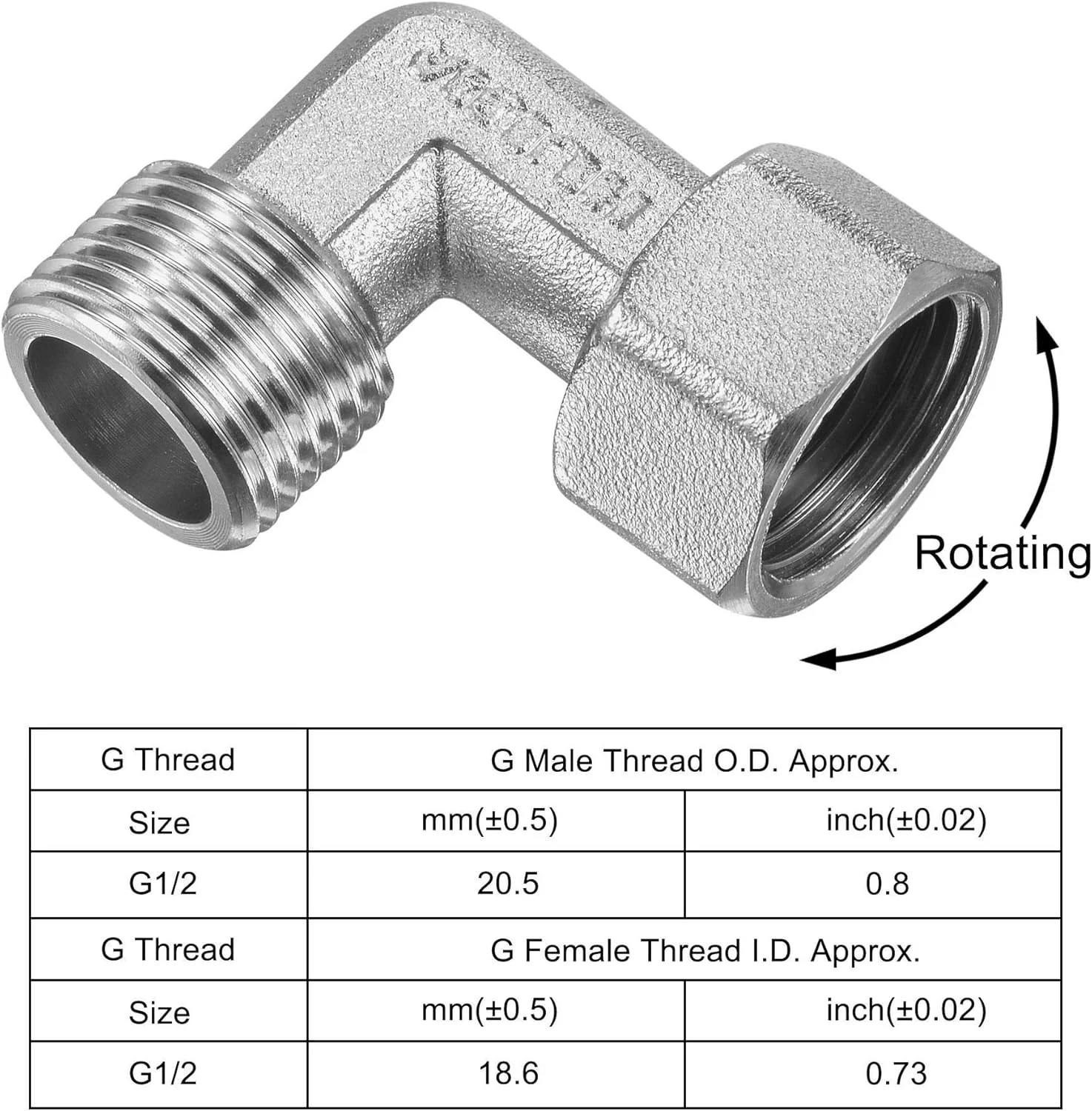 اتصال زانویی لوله uxcell، رزوه نر به ماده G1/2، اتصال دهنده شلنگ 2 طرفه L شکل، آداپتور، مس با روکش نیکل، 2 عدد