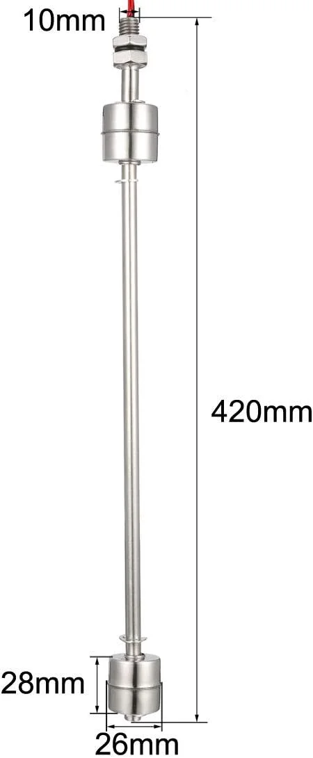 uxcell سوئیچ شناور دو توپی استیل ضد زنگ 420 میلی متر / 16.54 اینچ سنسور عمودی سطح آب مخزن