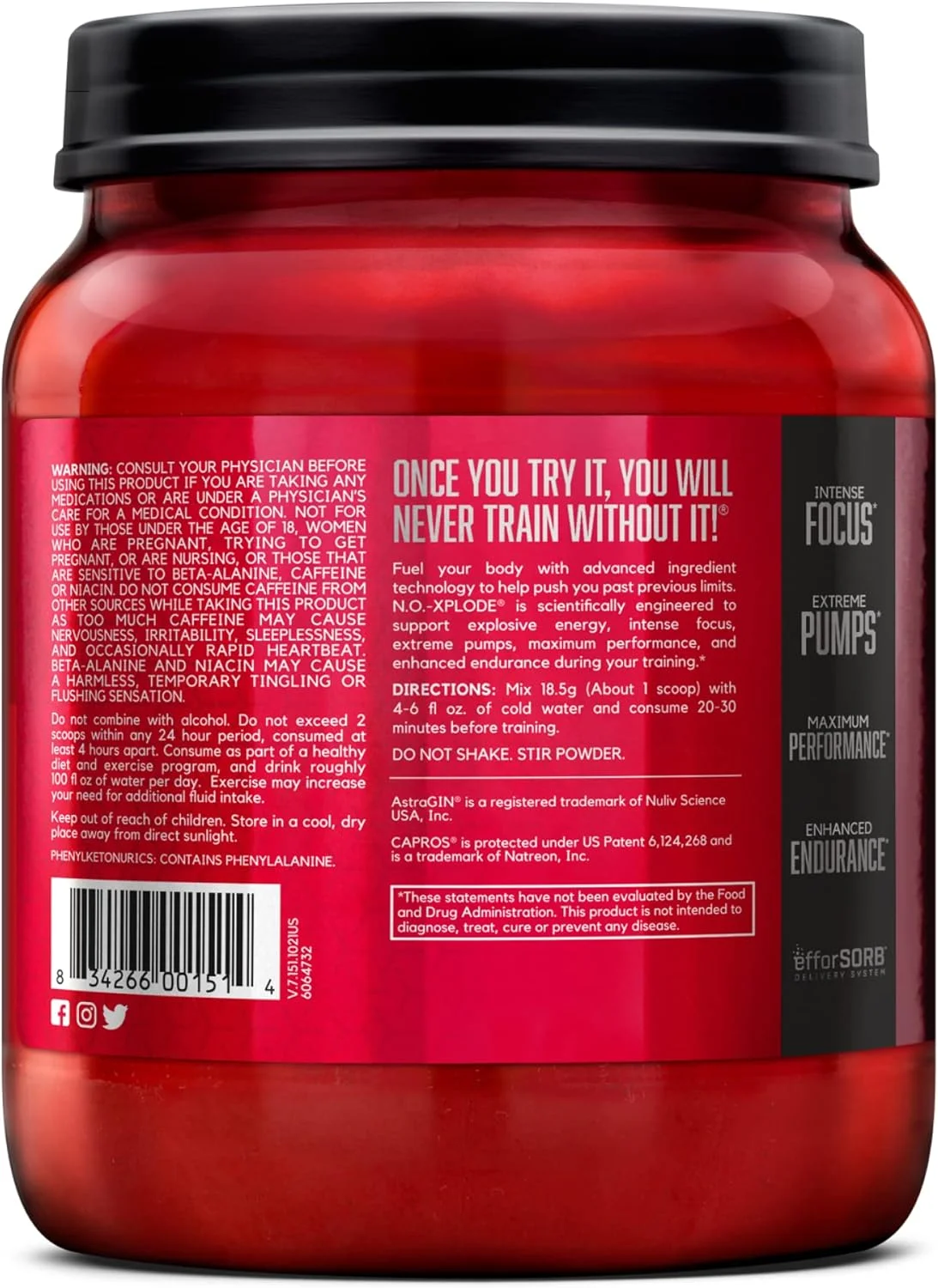 مکمل قبل از تمرین بی اس ان N.O. Xplode با طعم پانچ میوه، 1.11 کیلوگرم - افزایش انرژی، تمرکز و عملکرد مکمل قبل از تمرین بی اس ان N.O. Xplode با طعم پانچ میوه، 1.11 کیلوگرم - افزایش انرژی، تمرکز و عملکرد