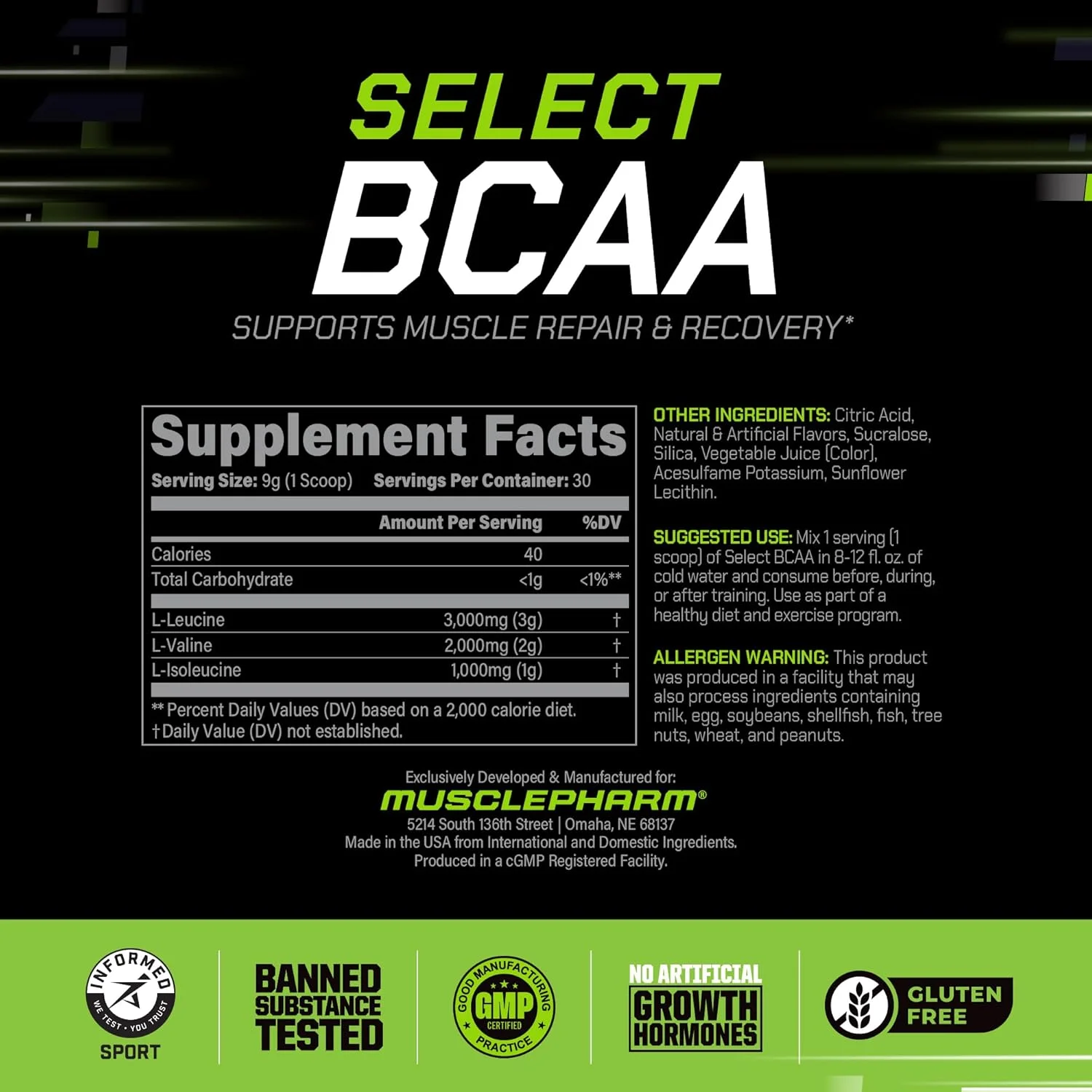 MusclePharm Essentials BCAA، پانچ میوه - 30 سروینگ