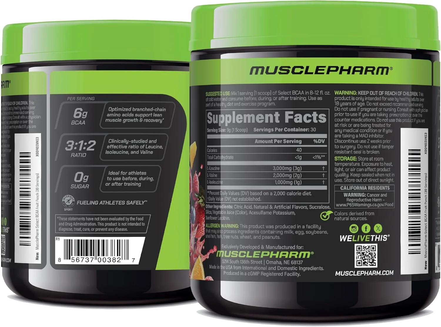 MusclePharm Essentials BCAA، پانچ میوه - 30 سروینگ