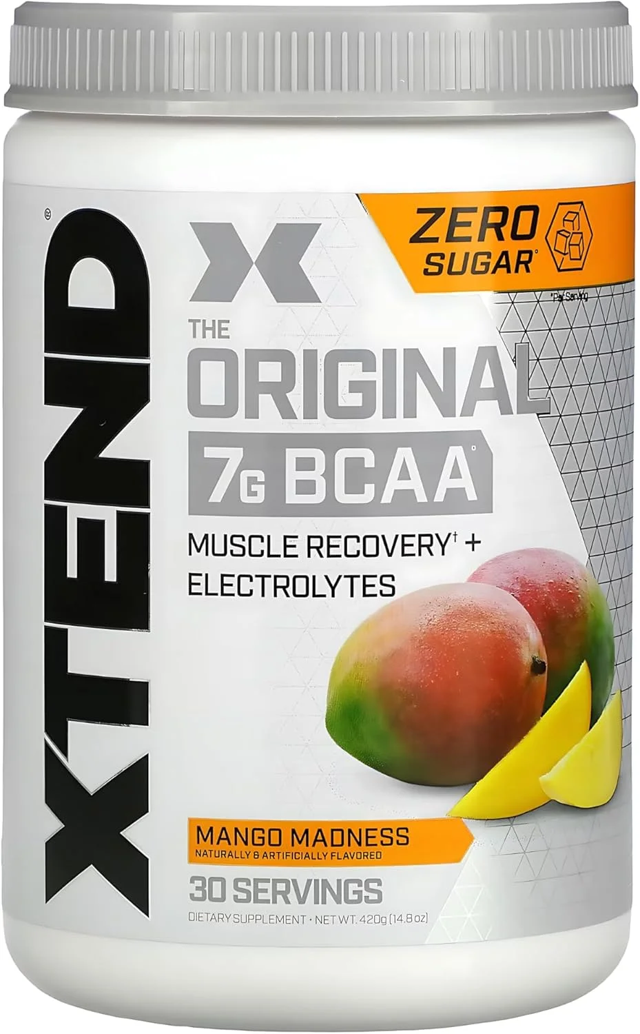 پودر BCAA اورجینال XTEND با طعم انبه دیوانگی | بدون کالری، بدون کربوهیدرات، بدون شکر - نوشیدنی ریکاوری عضلات بعد از تمرین با آمینو اسیدها - 7 گرم BCAA برای مردان و زنان | 30 سروینگ