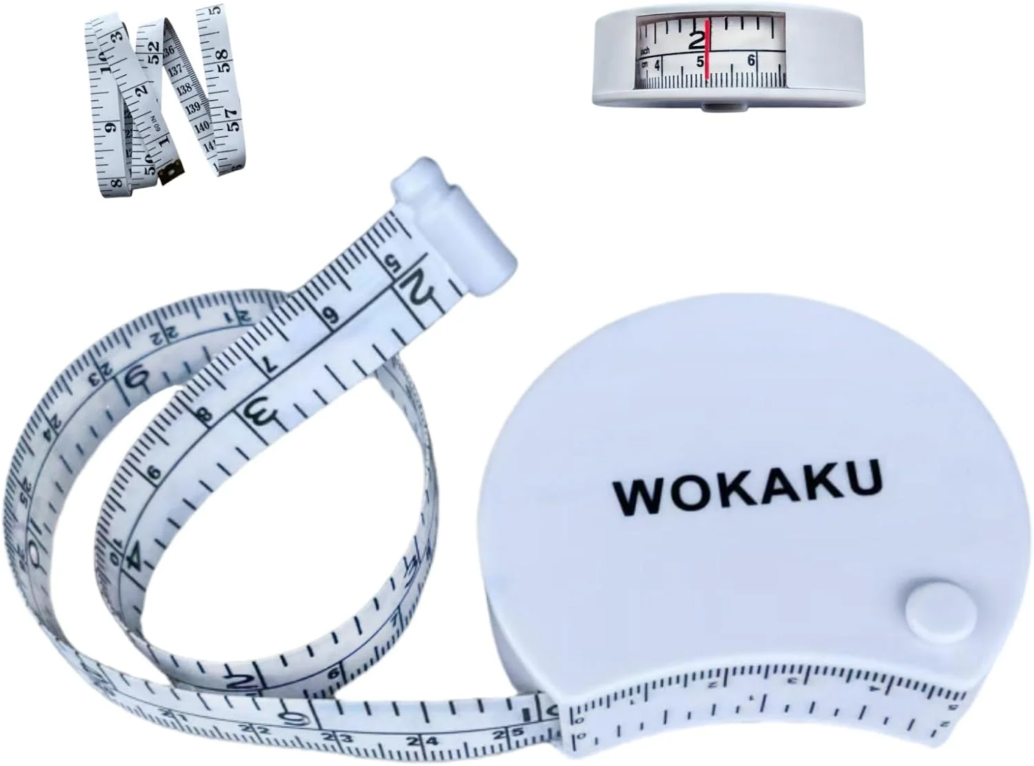 متر خیاطی بدن Wokaku با پین قفل شونده، نمایشگر پنجره ای، مقیاس دوگانه 150 سانتی متر/60 اینچ، متر نرم جمع شونده برای تناسب اندام، کاهش وزن، خیاطی، اندازه گیری دور بدن، پارچه، متر اندازه گیری، خط کش خیاطی