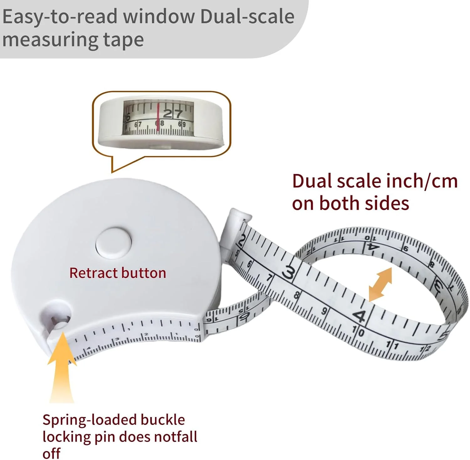متر خیاطی بدن Wokaku با پین قفل شونده، نمایشگر پنجره ای، مقیاس دوگانه 150 سانتی متر/60 اینچ، متر نرم جمع شونده برای تناسب اندام، کاهش وزن، خیاطی، اندازه گیری دور بدن، پارچه، متر اندازه گیری، خط کش خیاطی متر خیاطی بدن Wokaku با پین قفل شونده، نمایشگر پنجره ای، مقیاس دوگانه 150 سانتی متر/60 اینچ، متر نرم جمع شونده برای تناسب اندام، کاهش وزن، خیاطی، اندازه گیری دور بدن، پارچه، متر اندازه گیری، خط کش خیاطی