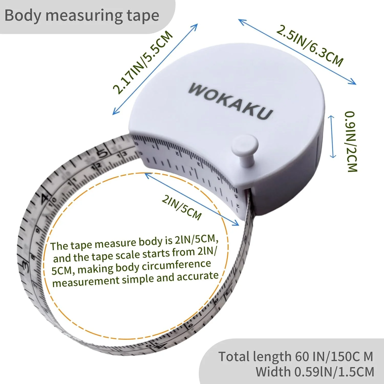 متر خیاطی بدن Wokaku با پین قفل شونده، نمایشگر پنجره ای، مقیاس دوگانه 150 سانتی متر/60 اینچ، متر نرم جمع شونده برای تناسب اندام، کاهش وزن، خیاطی، اندازه گیری دور بدن، پارچه، متر اندازه گیری، خط کش خیاطی متر خیاطی بدن Wokaku با پین قفل شونده، نمایشگر پنجره ای، مقیاس دوگانه 150 سانتی متر/60 اینچ، متر نرم جمع شونده برای تناسب اندام، کاهش وزن، خیاطی، اندازه گیری دور بدن، پارچه، متر اندازه گیری، خط کش خیاطی