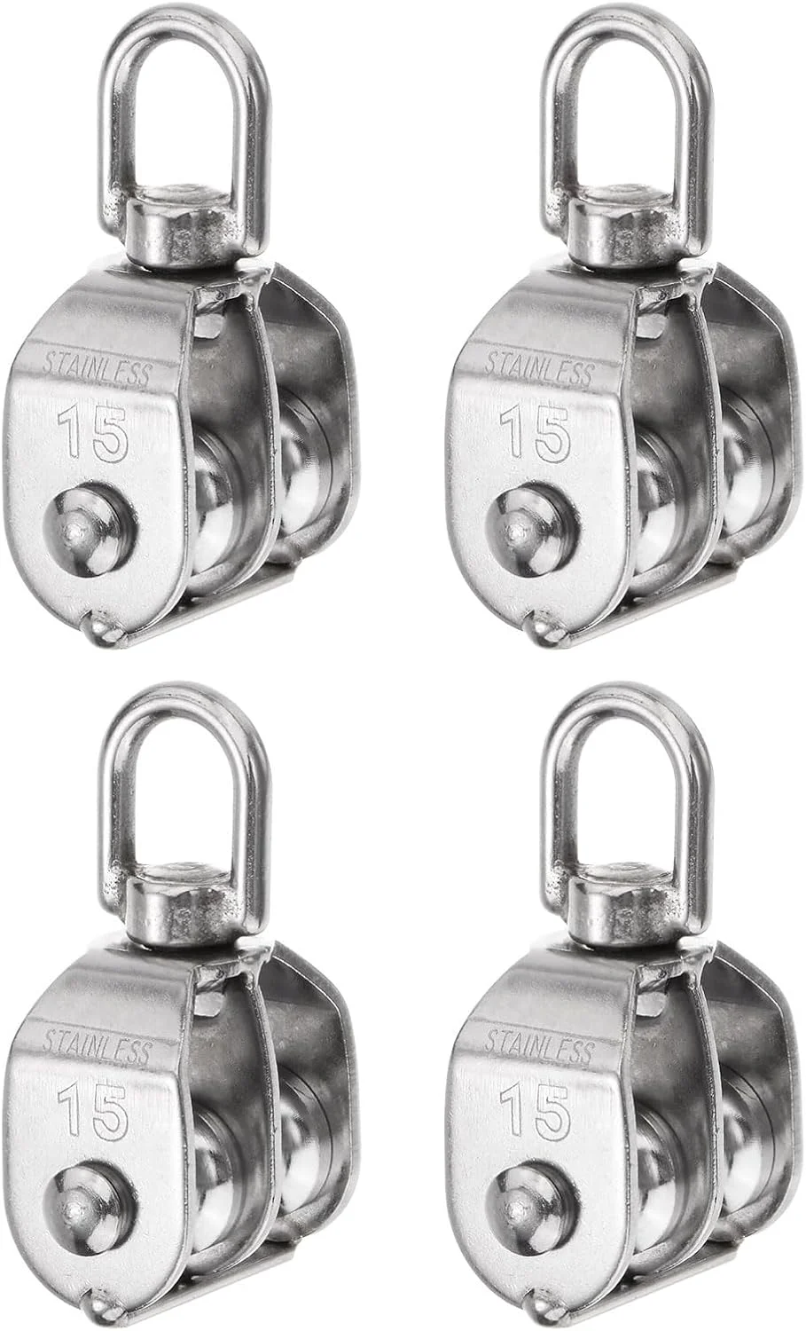 uxcell 4 عدد قرقره دوبل M15، قرقره ثابت چرخ بالابر استیل ضد زنگ، چرخ یدک کش سیم آویزان جرثقیل، غلتک قرقره کابل طناب