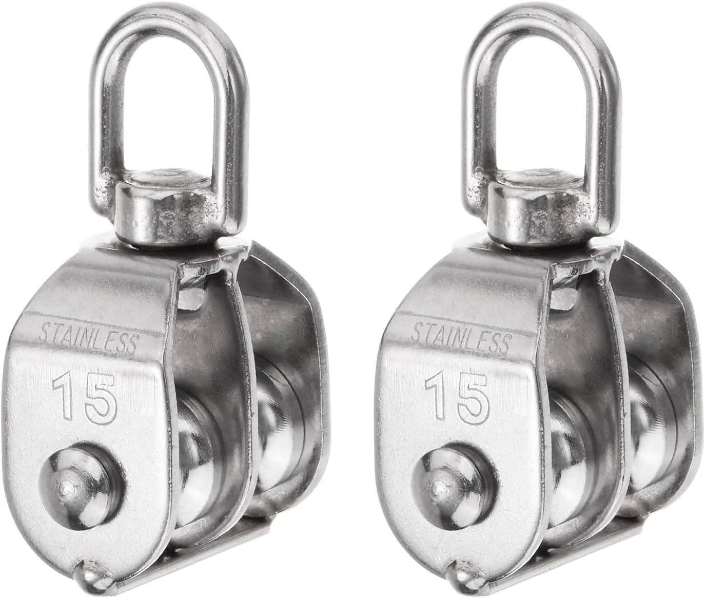 uxcell 2 عدد قرقره دوبل M15، قرقره ثابت چرخ بالابر استیل ضد زنگ، چرخ یدک کشی سیم آویزان جرثقیل، غلتک قرقره کابل طناب