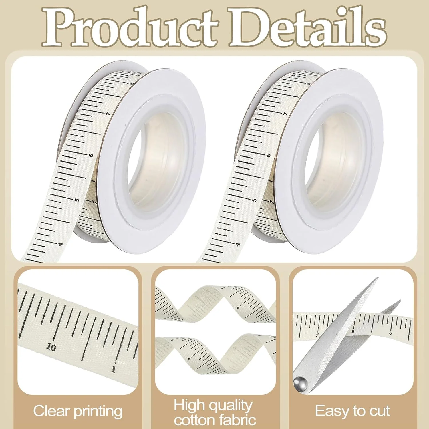 نوار اندازه گیری طرح خط کش Wavwavw، بسته 2 عددی، 10 یارد، نوار اندازه گیری پارچه ای پنبه ای، نوار خیاطی، مناسب برای کاردستی های مدرسه و لوازم هدیه (خط کش، سفید) نوار اندازه گیری طرح خط کش Wavwavw، بسته 2 عددی، 10 یارد، نوار اندازه گیری پارچه ای پنبه ای، نوار خیاطی، مناسب برای کاردستی های مدرسه و لوازم هدیه (خط کش، سفید)