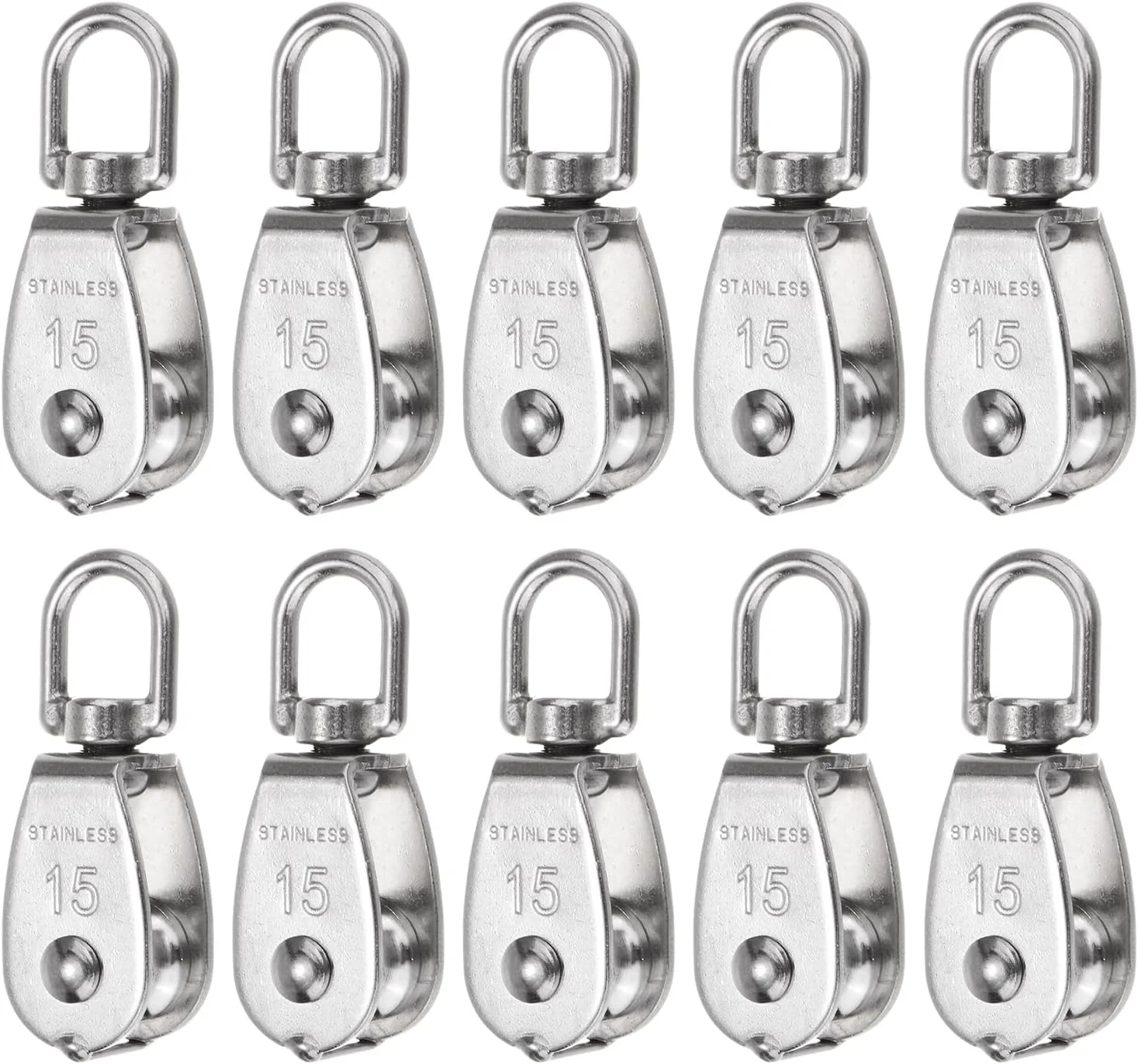 یوکسل 10 عدد قرقره تکی M15، چرخ بکسل سیم بکسل آویز فولاد ضد زنگ 304، قلاب گردان جرثقیل بالابر، غلتک قرقره کابل طناب