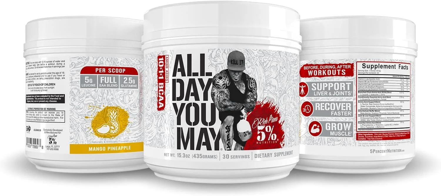 پودر بی سی ای ای AllDayYouMay ریچ پیانا 5% نوتریشن | آمینو اسیدهای ممتاز حین و بعد تمرین، هیدراتاسیون، استقامت، ریکاوری عضلات، پشتیبانی از مفاصل و کبد | 434 گرم، 30 سروینگ (انبه آناناس) پودر بی سی ای ای AllDayYouMay ریچ پیانا 5% نوتریشن | آمینو اسیدهای ممتاز حین و بعد تمرین، هیدراتاسیون، استقامت، ریکاوری عضلات، پشتیبانی از مفاصل و کبد | 434 گرم، 30 سروینگ (انبه آناناس)