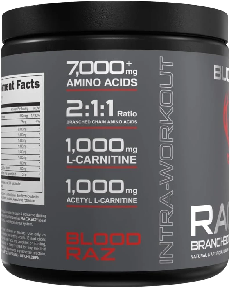 آمینو اسیدهای شاخه دار زنجیره ای Bucked Up Racked™ - طعم بلاد راز - پودر "BCAAs که می توانید احساس کنید!"، 30 سروینگ آمینو اسیدهای شاخه دار زنجیره ای Bucked Up Racked™ - طعم بلاد راز - پودر "BCAAs که می توانید احساس کنید!"، 30 سروینگ