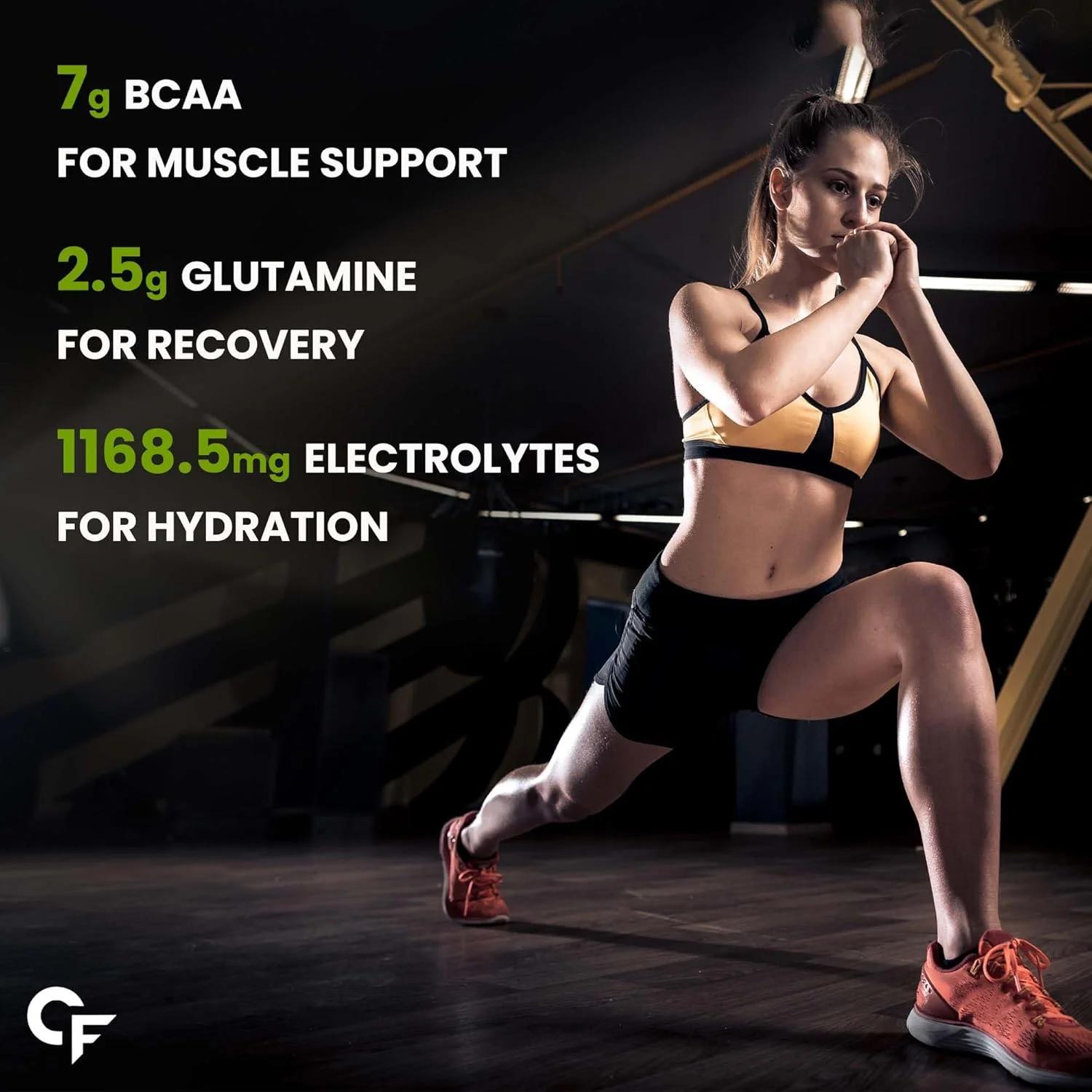 پودر مکمل BCAA Pro کاربامید فورته | پودر مکمل BCAA با ال-گلوتامین و ال-سیترولین | مکمل حین تمرین | سیب سبز - 225 گرم