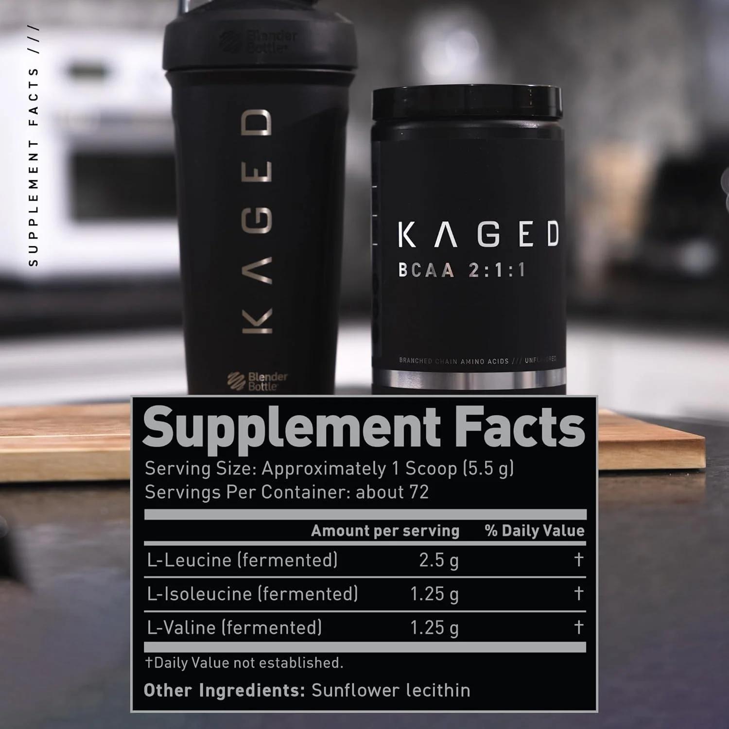 پودر BCAA تخمیری KAGED MUSCLE، گیاهی، غیر GMO، پشتیبانی از سنتز پروتئین، آمینو اسیدهای شاخه دار سازگار با گیاهخواران، آمینواسیدها، BCAAs، بدون طعم، 72 سروینگ، 14.1 اونس