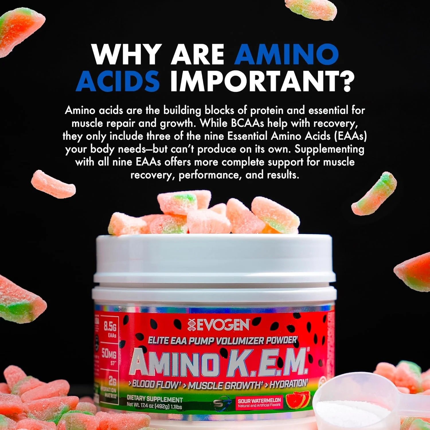 Evogen Amino KEM | اسید آمینه ضروری ممتاز، EAA و BCAA، اکسید نیتریک، بتائین بی آب، S7، ریکاوری، افزایش حجم، کاتالیزور پمپ | هندوانه ترش Evogen Amino KEM | اسید آمینه ضروری ممتاز، EAA و BCAA، اکسید نیتریک، بتائین بی آب، S7، ریکاوری، افزایش حجم، کاتالیزور پمپ | هندوانه ترش