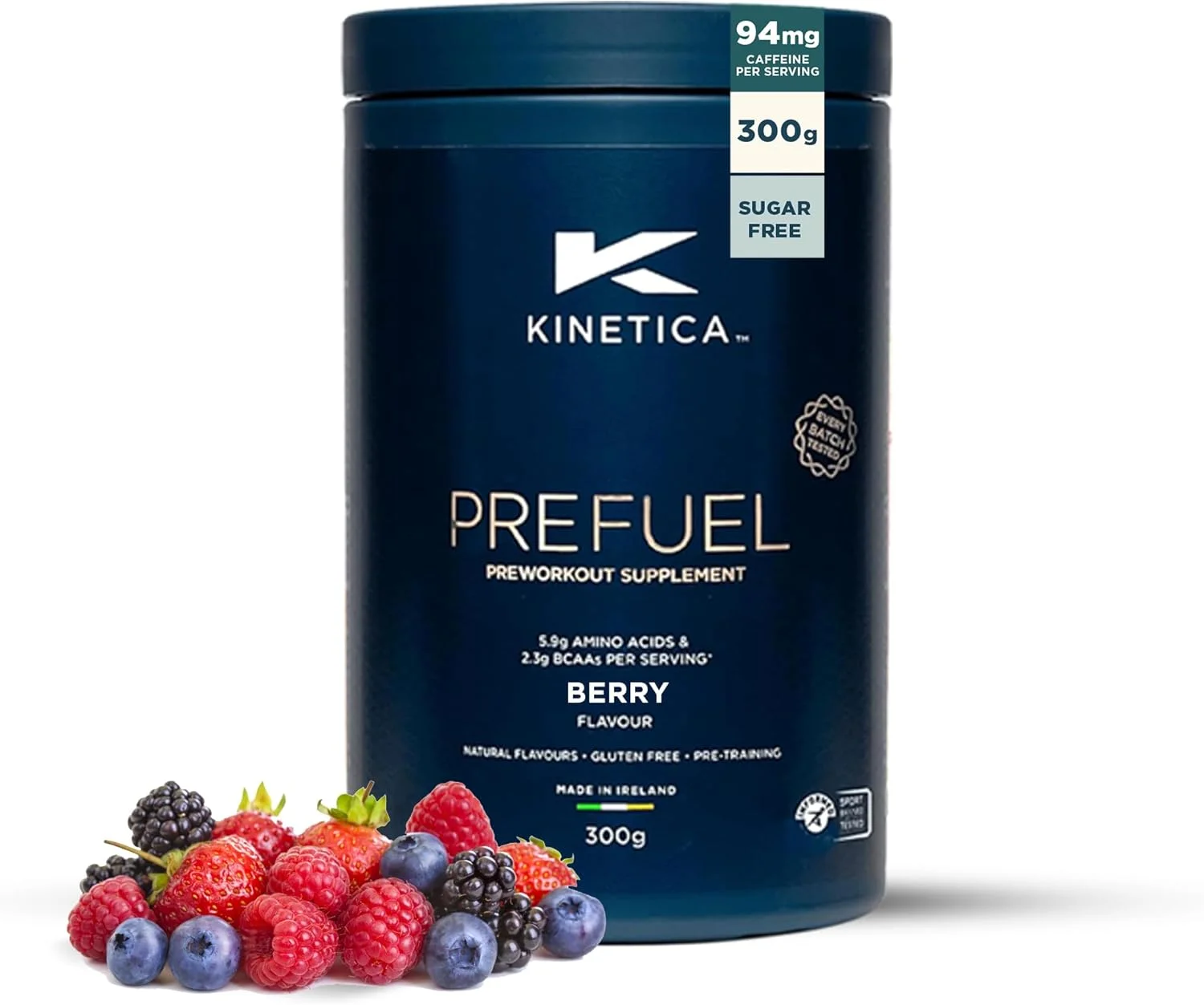 مکمل پیش از تمرین Kinetica Sports Prefuel - طعم بری | حاوی 5.8 گرم ترکیب اسیدهای آمینه، 2.25 گرم BCAA و 92 میلی گرم کافئین در هر وعده، 30 سروینگ/300 گرم | حاوی ویتامین ها و مواد معدنی ضروری | پشتیبانی از عملکرد و افزایش انرژی مکمل پیش از تمرین Kinetica Sports Prefuel - طعم بری | حاوی 5.8 گرم ترکیب اسیدهای آمینه، 2.25 گرم BCAA و 92 میلی گرم کافئین در هر وعده، 30 سروینگ/300 گرم | حاوی ویتامین ها و مواد معدنی ضروری | پشتیبانی از عملکرد و افزایش انرژی