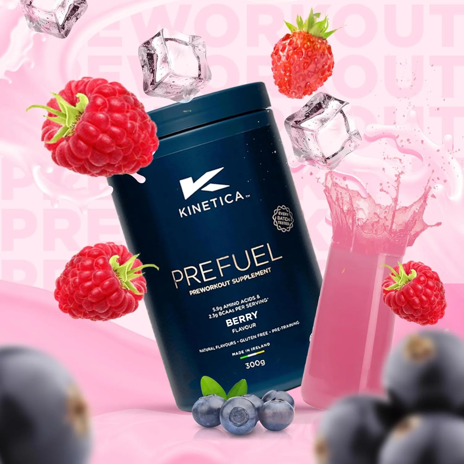 مکمل پیش از تمرین Kinetica Sports Prefuel - طعم بری | حاوی 5.8 گرم ترکیب اسیدهای آمینه، 2.25 گرم BCAA و 92 میلی گرم کافئین در هر وعده، 30 سروینگ/300 گرم | حاوی ویتامین ها و مواد معدنی ضروری | پشتیبانی از عملکرد و افزایش انرژی مکمل پیش از تمرین Kinetica Sports Prefuel - طعم بری | حاوی 5.8 گرم ترکیب اسیدهای آمینه، 2.25 گرم BCAA و 92 میلی گرم کافئین در هر وعده، 30 سروینگ/300 گرم | حاوی ویتامین ها و مواد معدنی ضروری | پشتیبانی از عملکرد و افزایش انرژی