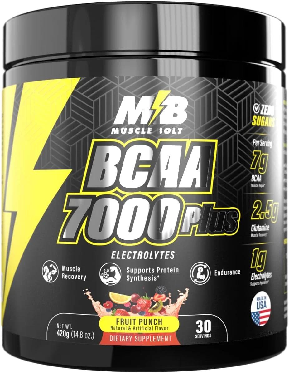 Muscle Bolt BCAA 7000 Plus برای ریکاوری عضلات و استقامت با طعم پانچ میوه، 30 سروینگ، 420 گرم