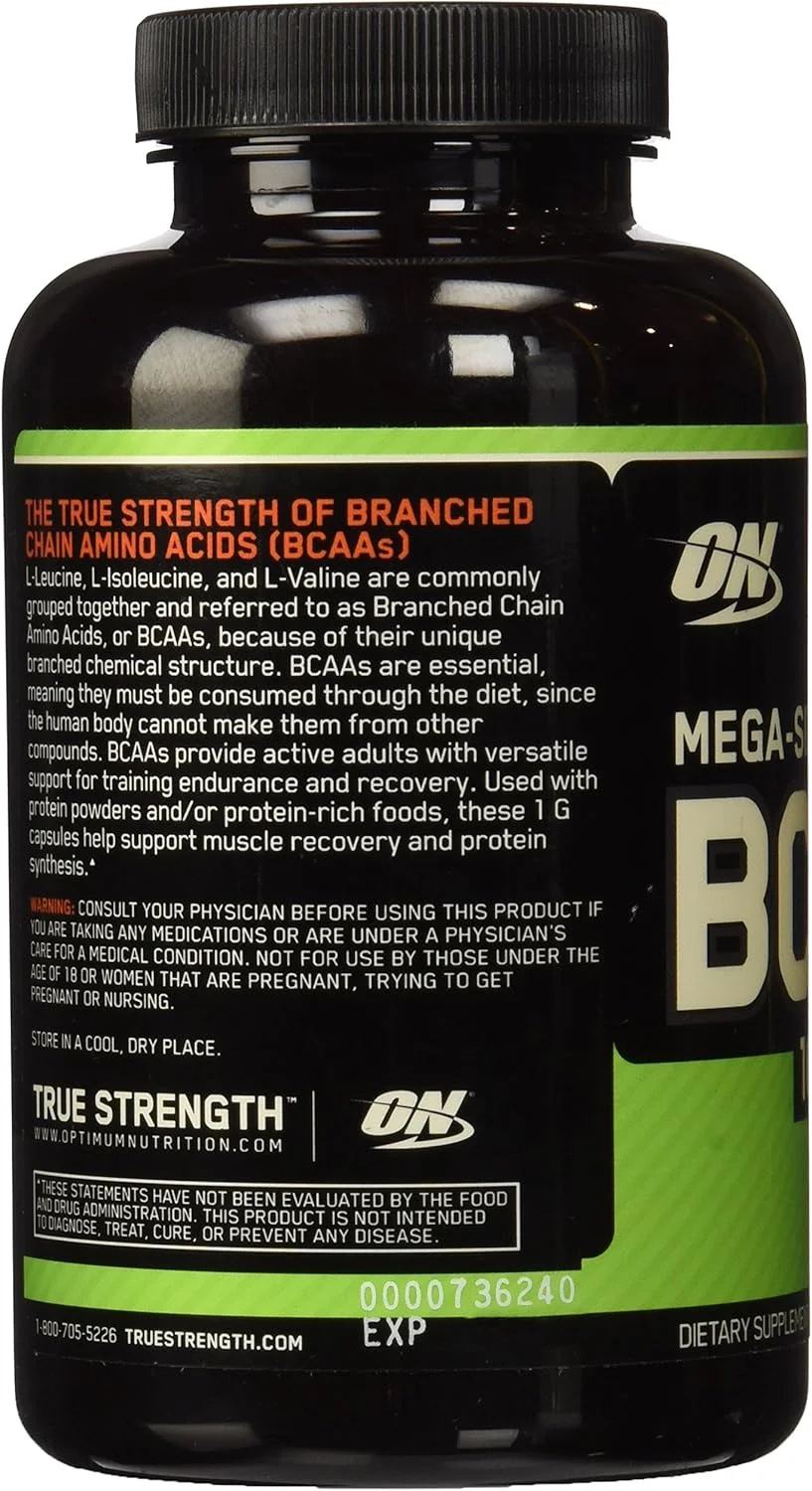 کپسول های آمینو اسیدهای شاخه ای ضروری OPTIMUM NUTRITION Instantized MEGA SIZE BCAA 1000، 1000 میلی گرم، 200 کپسول