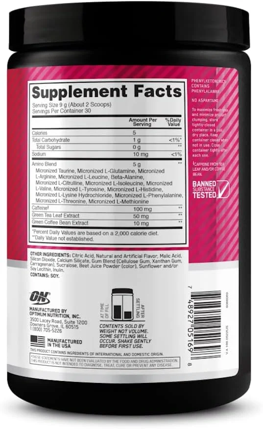 اپتیموم نوتریشن آمینو انرژی - مکمل قبل از تمرین با چای سبز، BCAA، آمینو اسیدها، مناسب برای کتو، عصاره قهوه سبز، پودر انرژی - توت فرنگی لیمویی، 30 سروینگ (بسته بندی ممکن است متفاوت باشد) اپتیموم نوتریشن آمینو انرژی - مکمل قبل از تمرین با چای سبز، BCAA، آمینو اسیدها، مناسب برای کتو، عصاره قهوه سبز، پودر انرژی - توت فرنگی لیمویی، 30 سروینگ (بسته بندی ممکن است متفاوت باشد)
