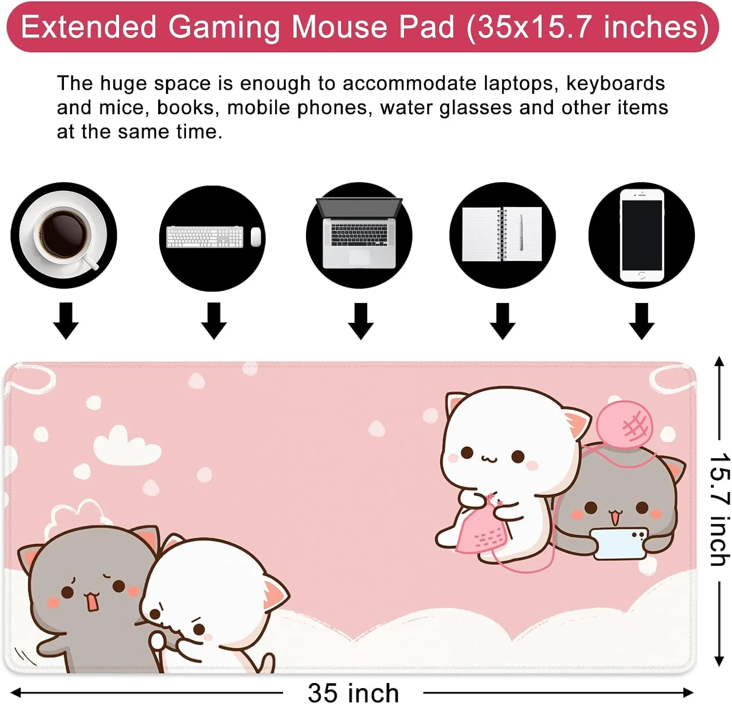 ماوس پد گیمینگ بزرگ Amrgik طرح گربه صورتی XXL Kawaii، تم حیوانات، 35x15.7x0.12 اینچ، پد ماوس بزرگ زنانه برای میز با طراحی شخصی برای لپ تاپ، کامپیوتر PC ماوس پد گیمینگ بزرگ Amrgik طرح گربه صورتی XXL Kawaii، تم حیوانات، 35x15.7x0.12 اینچ، پد ماوس بزرگ زنانه برای میز با طراحی شخصی برای لپ تاپ، کامپیوتر PC