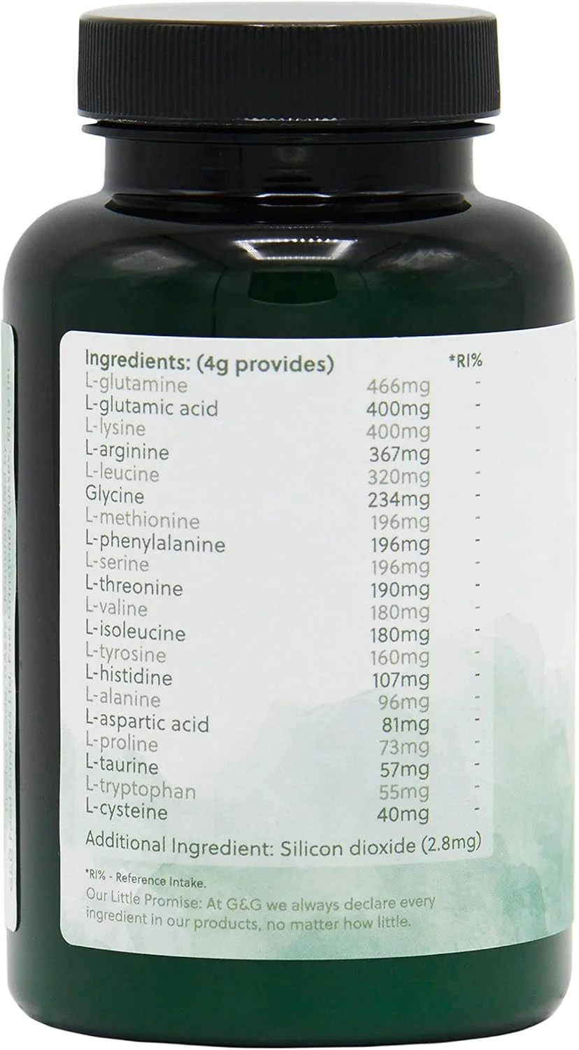 پودر آمینو اسید طیف کامل G&G Vitamins - آمینو اسیدهای فرم آزاد وگان - BCAA - پودر 200 گرمی