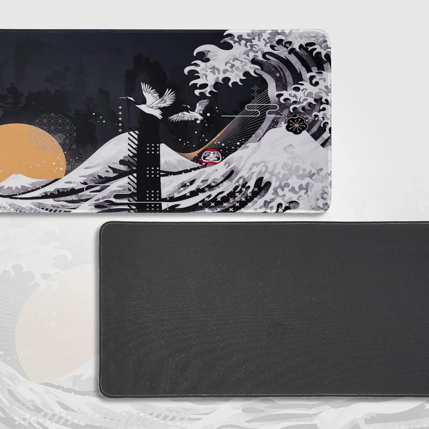 موس پد گیمینگ XL، زیرانداز بزرگ میز آزونی با لبه های دوخته شده، ضخامت 3 میلی متر، ضد آب و پایه لاستیکی ضد لغزش، سطح صاف برای کامپیوتر، لپ تاپ، دفتر کار و خانه (80x30 سانتی متر، طرح هنری موج کاناگاوا)