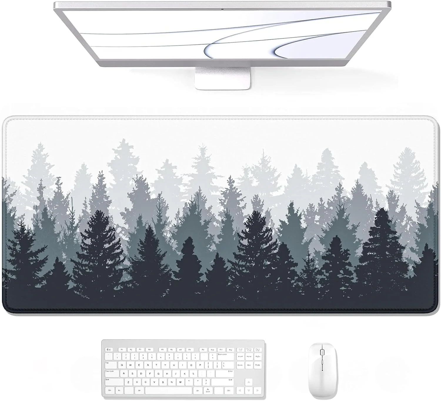 پد ماوس بزرگ Auhoahsil، پد ماوس گیمینگ XXL بزرگ برای کل میز 35" X 15"، زیرانداز ضد آب با لبه دوخته شده، پد ماوس صفحه کلید کامپیوتر ضد لغزش برای دفتر و خانه، طرح جنگل مه آلود
