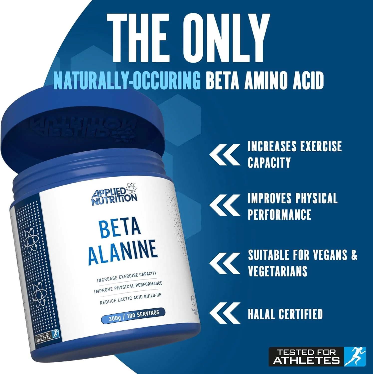 پودر آمینو اسید بتا آلانین Applied Nutrition قبل از تمرین، 3000 میلی گرم در هر وعده، افزایش دهنده مدت زمان تمرین و عملکرد فیزیکی، بدون گلوتن، مناسب برای گیاهخواران (300 گرم - 100 وعده) (بدون طعم)