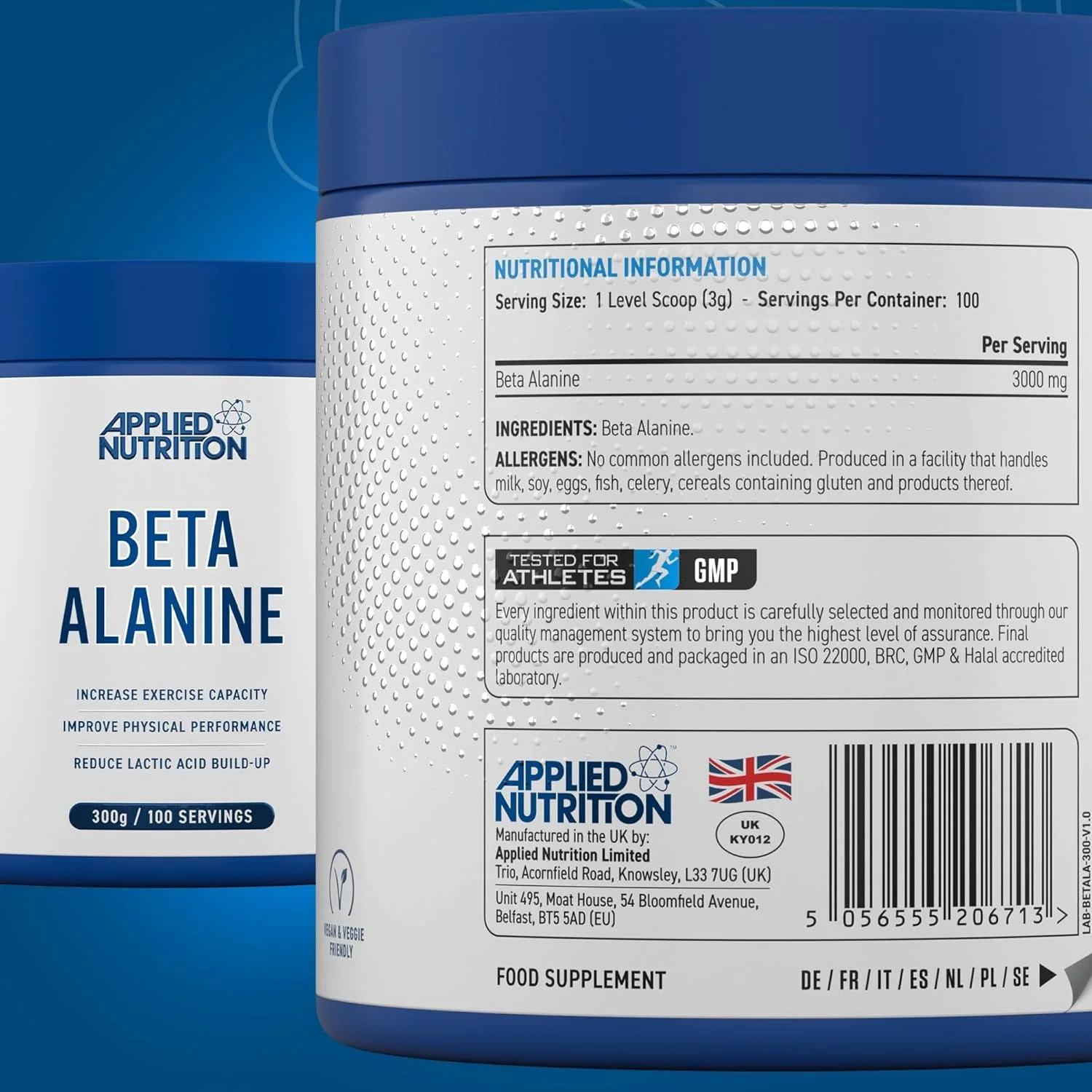 پودر آمینو اسید بتا آلانین Applied Nutrition قبل از تمرین، 3000 میلی گرم در هر وعده، افزایش دهنده مدت زمان تمرین و عملکرد فیزیکی، بدون گلوتن، مناسب برای گیاهخواران (300 گرم - 100 وعده) (بدون طعم)