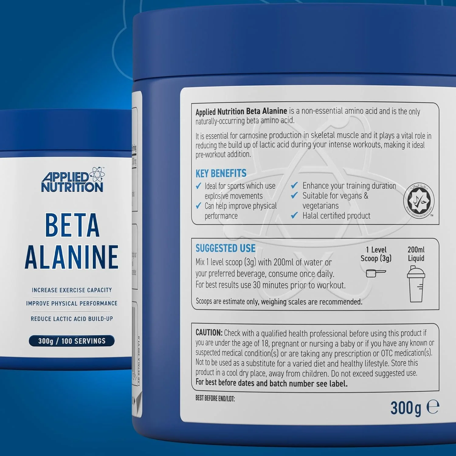 پودر آمینو اسید بتا آلانین Applied Nutrition قبل از تمرین، 3000 میلی گرم در هر وعده، افزایش دهنده مدت زمان تمرین و عملکرد فیزیکی، بدون گلوتن، مناسب برای گیاهخواران (300 گرم - 100 وعده) (بدون طعم)