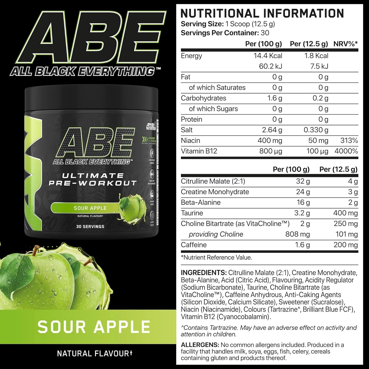 بسته مکمل غذایی Applied Nutrition شامل مکمل قبل از تمرین ABE با وزن 375 گرم + شیکر مشکی ABE | پودر قبل از تمرین All Black Everything، نوشیدنی انرژی زا، عملکرد فیزیکی، کراتین، بتا آلانین، کافئین (سیب ترش)