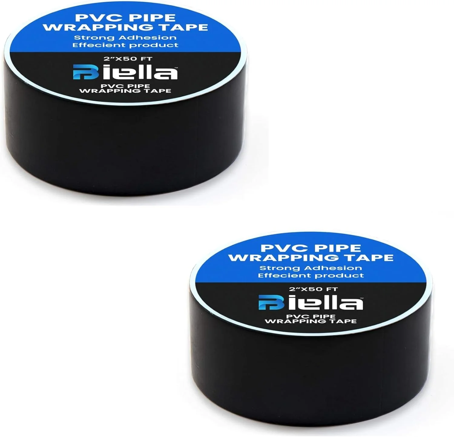 نوار محافظ لوله ضد خوردگی PVC مشکی Biella™ - مناسب تمام شرایط آب و هوایی - 2 اینچ x 50 فوت | بادوام، ضد آب، مقاوم در برابر خوردگی، مقاوم در برابر حرارت (2 عدد)