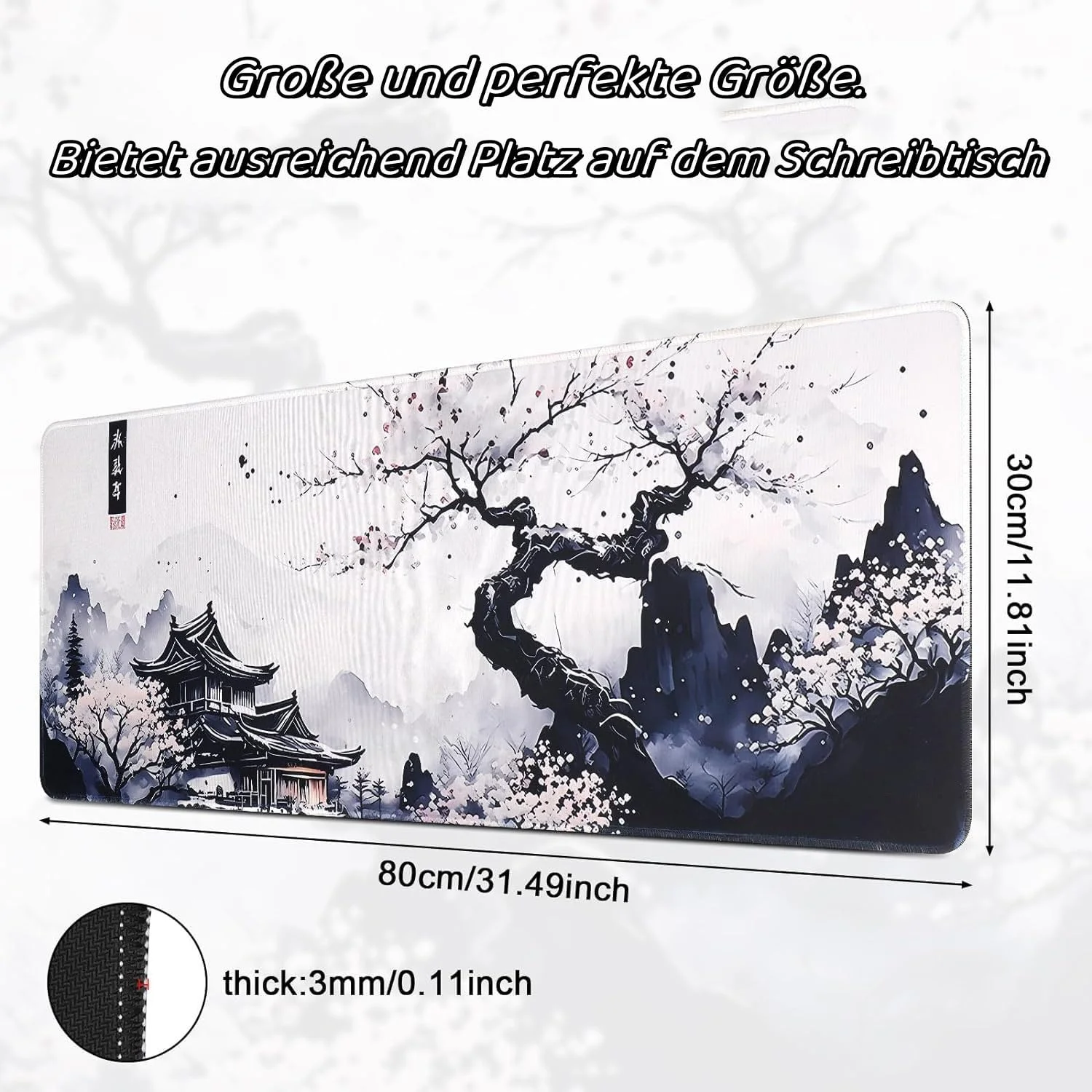ماوس پد سفید ژاپنی CHJIEJIE، زیرانداز بزرگ طرح شکوفه گیلاس، پد کیبورد گیمینگ انیمه، پایه لاستیکی ضد لغزش، محافظ بزرگ و گسترده میز برای دفتر کار خانگی