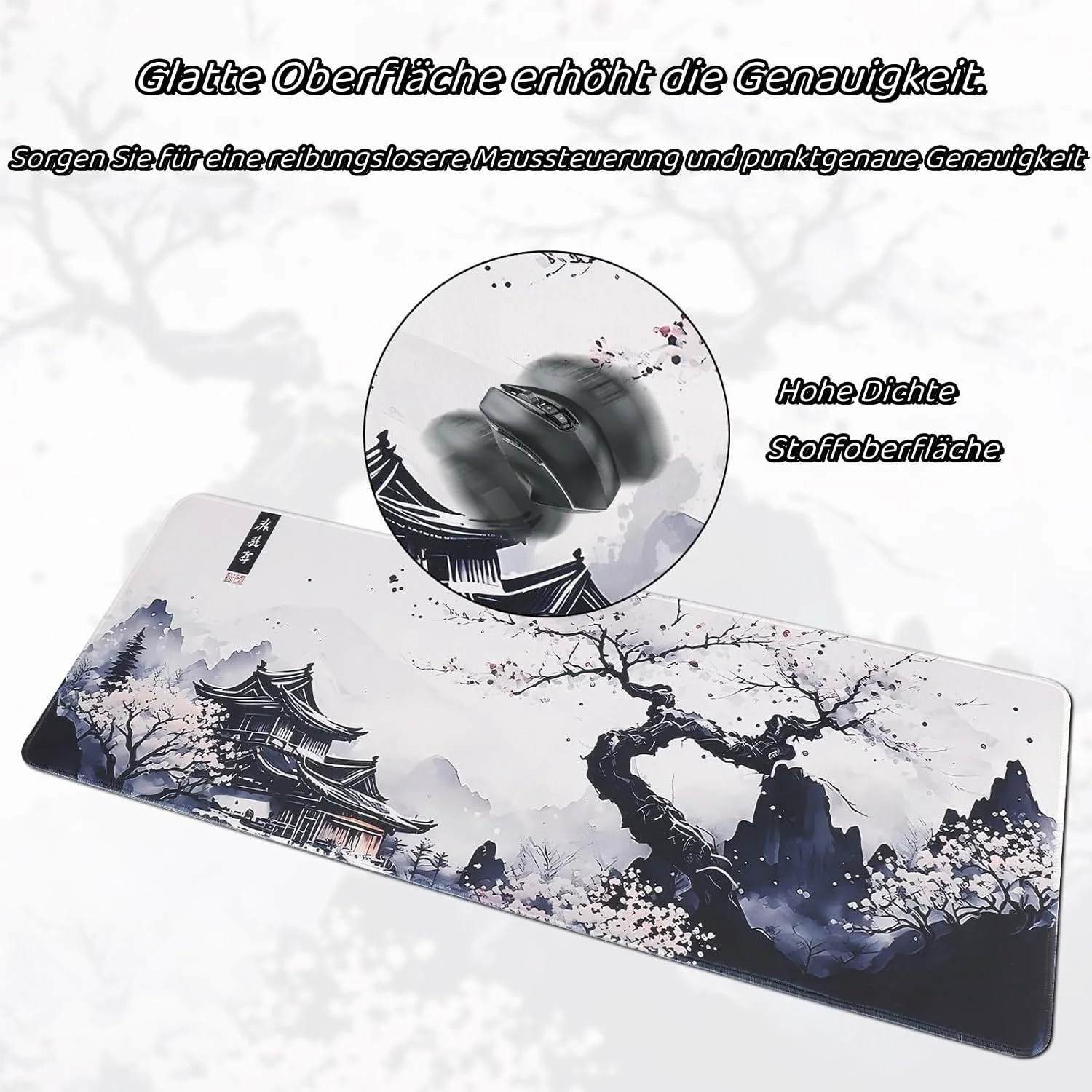 ماوس پد سفید ژاپنی CHJIEJIE، زیرانداز بزرگ طرح شکوفه گیلاس، پد کیبورد گیمینگ انیمه، پایه لاستیکی ضد لغزش، محافظ بزرگ و گسترده میز برای دفتر کار خانگی