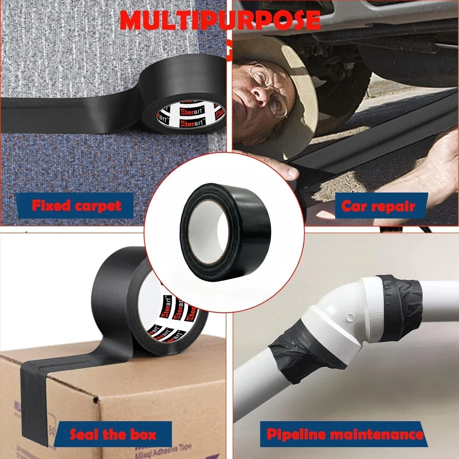 نوار محافظ لوله ضد خوردگی PVC مشکی Biella™ - مناسب تمام شرایط آب و هوایی - 2 اینچ x 50 فوت | بادوام، ضد آب، مقاوم در برابر خوردگی، مقاوم در برابر حرارت (2 عدد)